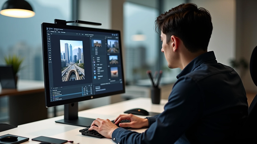 Laptop screen displaying image export dialog with format options highlighted, showing JPEG quality slider set to 85 percent for optimal balance